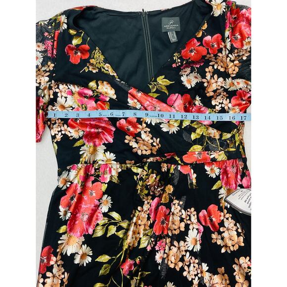 ADRIANNA PAPPEL 14 1X PLUS black floral mother of the bride midi dress NWT b85 - Picture 5 of 8